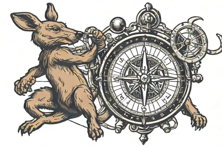 boxing kangaroo jumping over a compass tattoo design idea