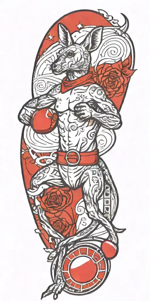 boxing kangaroo in front of southern cross surrounded tattoo design idea
