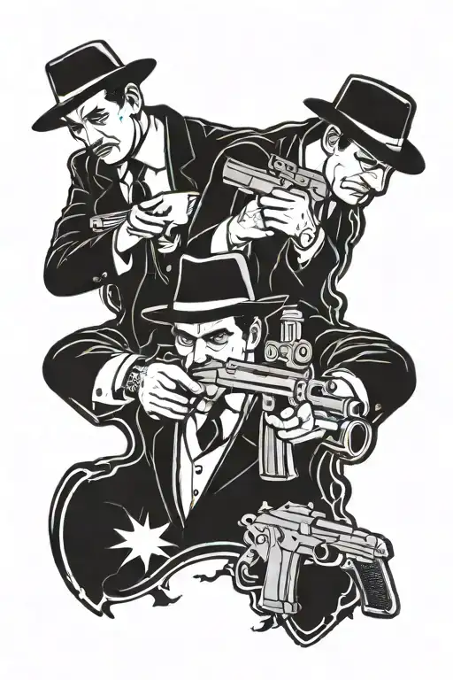 Mafia boss with guns money drugs tattoo design idea