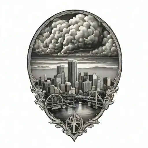 raging storm clouds over the pittsburgh skyline tattoo design idea