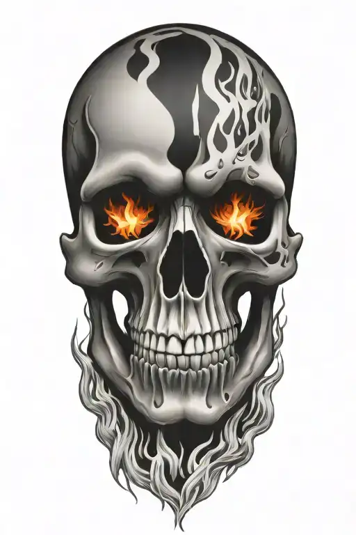 skull engulfed in fire flames tattoo design idea