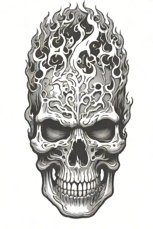 skull engulfed in fire flames luke 23:34 tattoo design idea