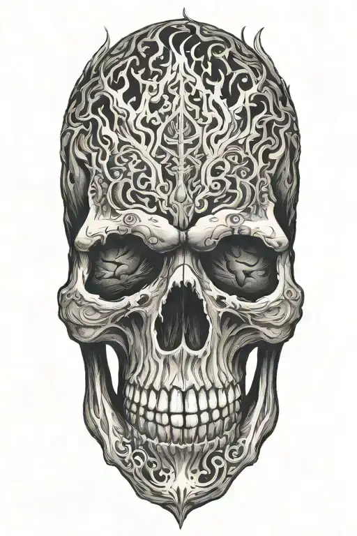 skull engulfed in fire flames tattoo design idea