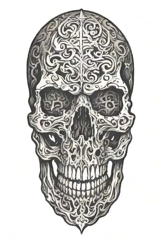 skull engulfed in fire with Luke 23:34 tattoo design idea