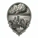 raging storm clouds over the pittsburgh skyline tattoo design idea