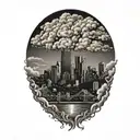 raging storm clouds over the pittsburgh skyline tattoo design idea