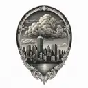 raging storm clouds over the pittsburgh skyline tattoo design idea