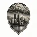 raging storm clouds over the pittsburgh skyline tattoo design idea