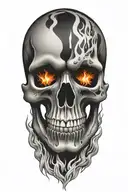skull engulfed in fire flames tattoo design idea