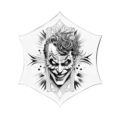 A blackwork tattoo of the Joker's signature playing card tattoo design idea