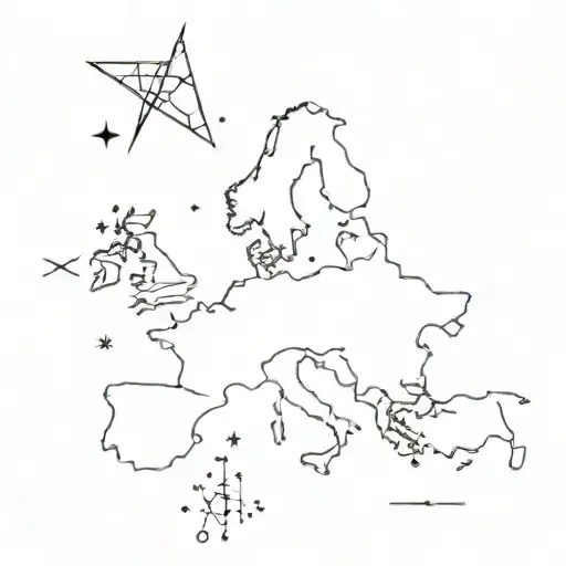 A map showing Europe and the United States, with the astronaut positioned in the center tattoo design idea