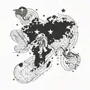 A map showing Europe and the United States, with the astronaut positioned in the center tattoo design idea