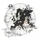 A map showing Europe and the United States, with the astronaut positioned in the center tattoo design idea