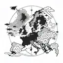 A map showing Europe and the United States, with the astronaut positioned in the center tattoo design idea