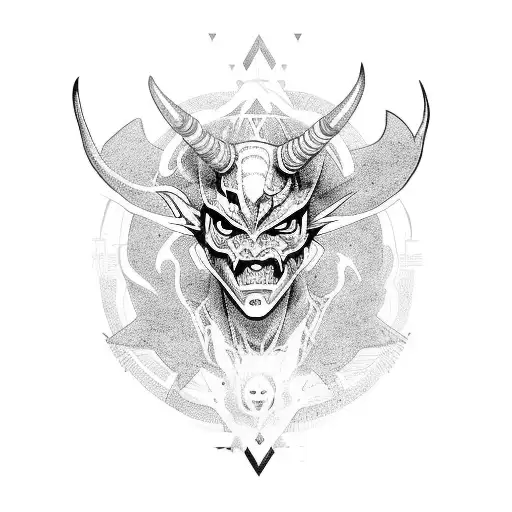 graffiti style demon with 4 eyes and large horns tattoo design idea