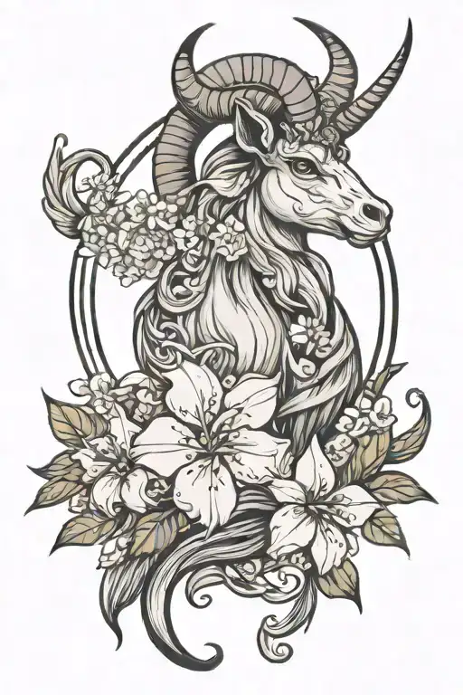 capricorn symbol & jasmine flower  tattoo design idea