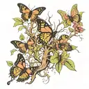 poison tree with roots and dead butterflies fluttering with no color or flowers tattoo design idea