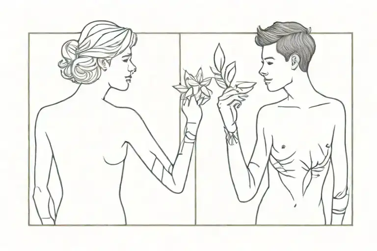 Page and Dustin, His and hers Matching minimalist tattoos that complete one another when put together tattoo design idea