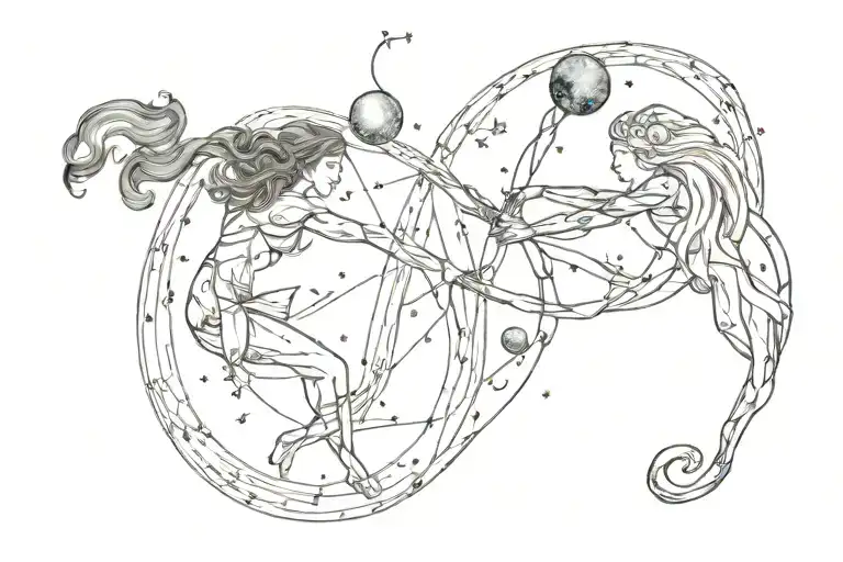 Aquarius and Cancer constellation intertwined tattoo design idea