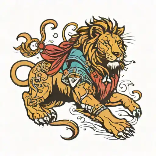 a lion jumping from parachutes tattoo design idea