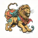a lion jumping from parachutes tattoo design idea