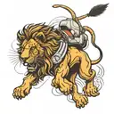 a lion jumping from parachutes tattoo design idea