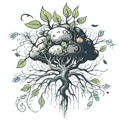 seed germinating out of soil into a luscious tree growing tattoo design idea