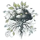 seed germinating out of soil into a luscious tree growing tattoo design idea