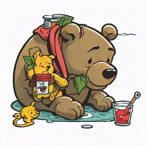 Winnie the Pooh bath smoking weed with a Kool-Aid man  tattoo design idea