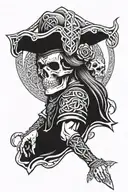 Celtic warrior holding a skull with a skully hat in a blackwork design tattoo design idea