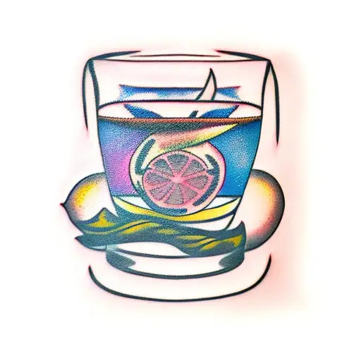 Glass of whisky pink with lemon tattoo design idea
