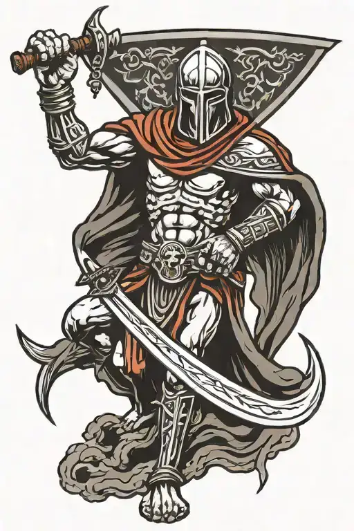 Spartan fighting grim reaper tattoo design idea