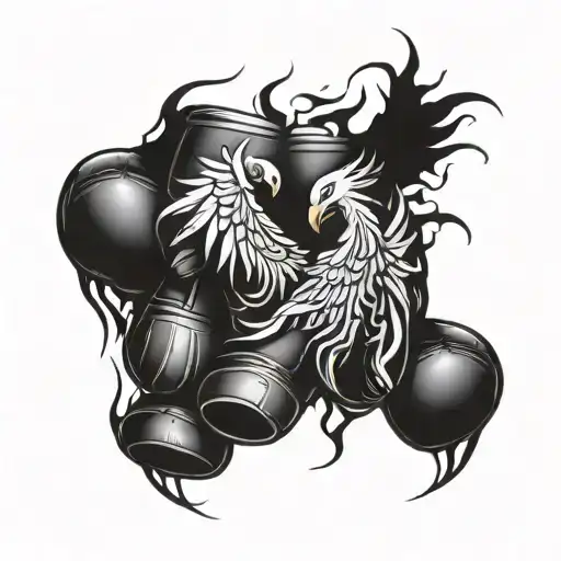 boxing gloves phoenix rising from the ashes transforming tattoo design idea