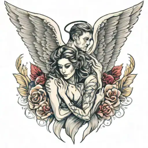 angel wings and demond whispering tattoo design idea