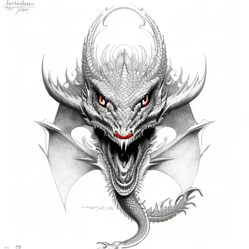 dragon with red eyes tattoo design idea