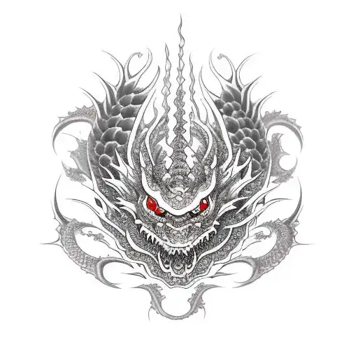 dragon with red eyes tattoo design idea