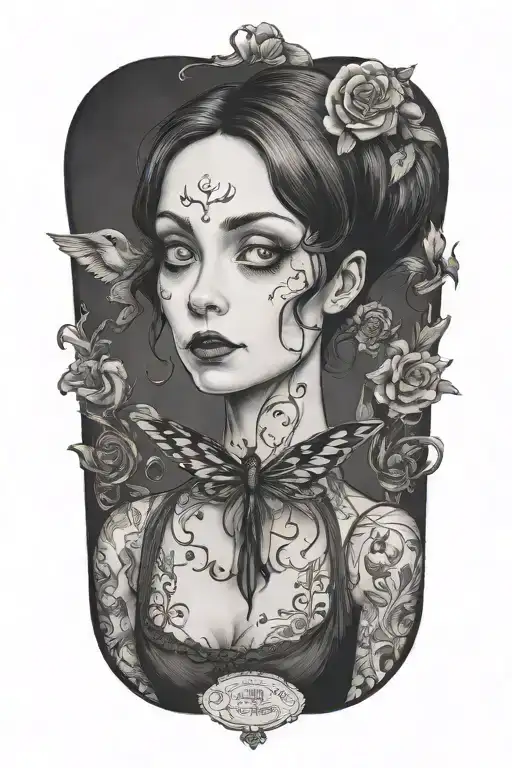 Emily Dickinson Tim Burton style  tattoo design idea