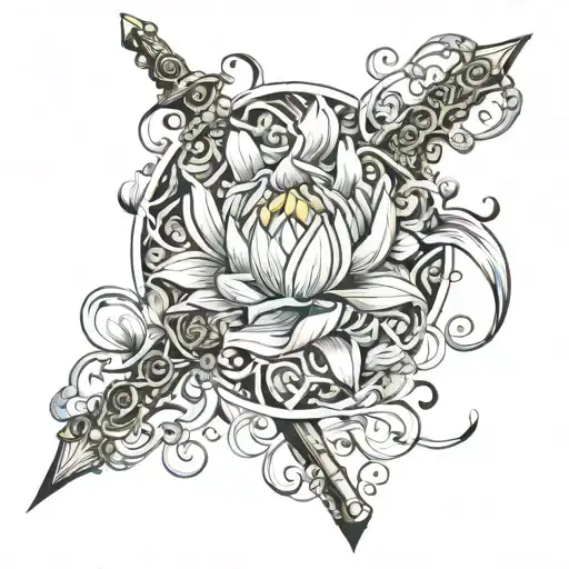 lotus flower vines wrapping around the sword of truth  tattoo design idea