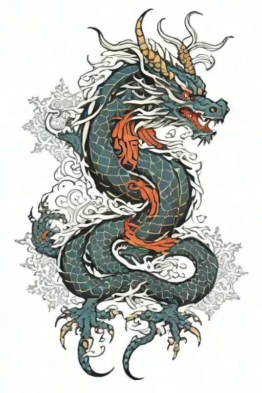 snowflakes dragon wrapped tattoo design idea