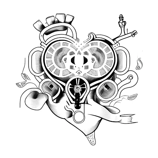 human heart merged with gramophone  tattoo design idea