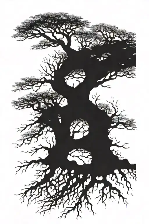 ash tree with intricate roots tattoo design idea