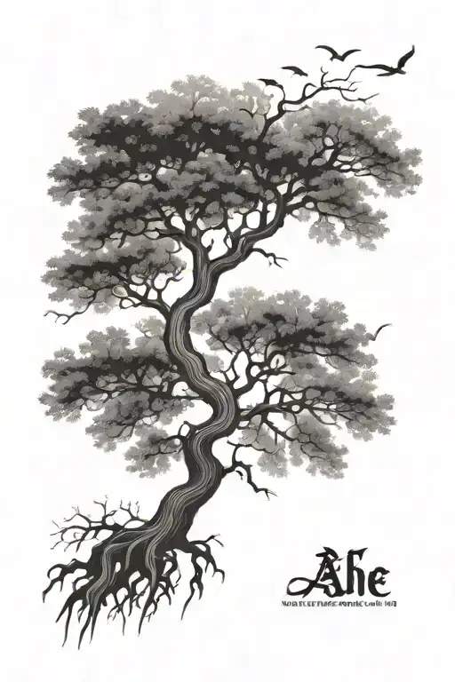 ash tree with roots reaching deep tattoo design idea