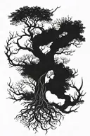 ash tree with intricate roots tattoo design idea