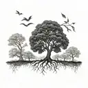 ash tree with intricate roots tattoo design idea