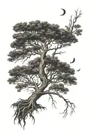 ash tree with roots reaching deep tattoo design idea