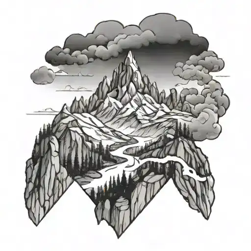 living present , adventure mountains perspective change tattoo design idea
