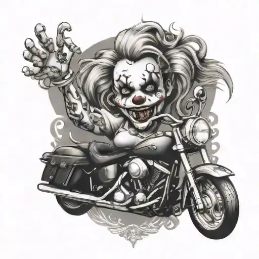 clown face women face harley davidson motorcycle tattoo design idea