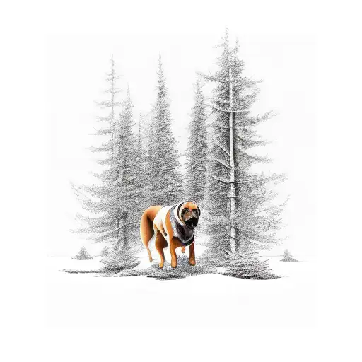 man walking dog through forest tattoo design idea