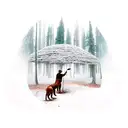 man walking dog through forest tattoo design idea