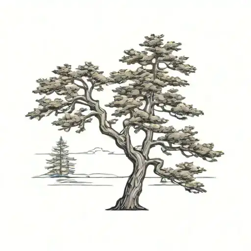 eastern white cedar tree shoreline lake Canada maple tree  tattoo design idea